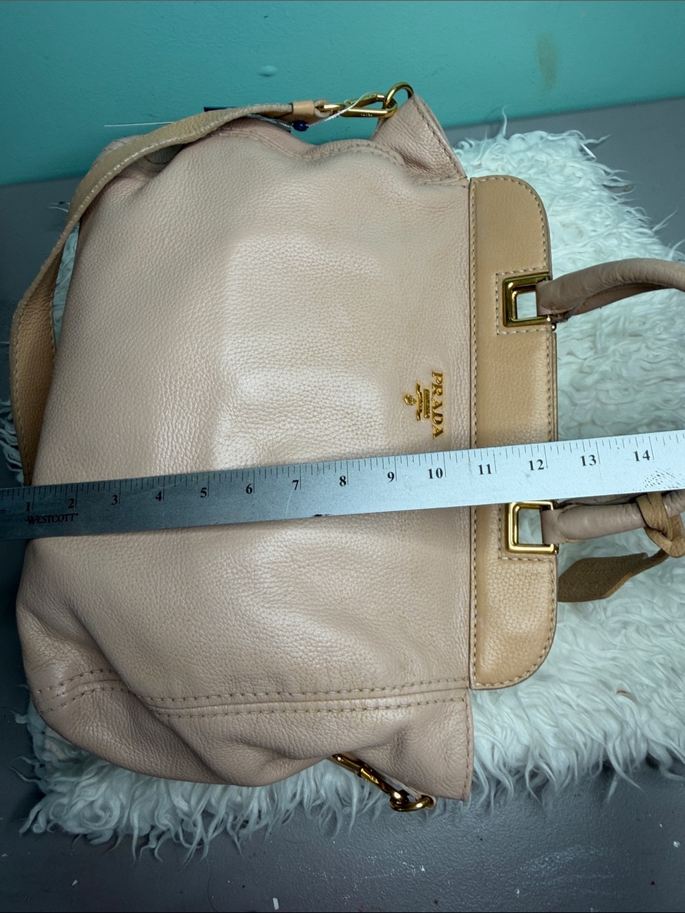 Prada BN CERVO SABBIA Large Soft Creame -Beige Leather Shoulder Satchel - Picture 15 of 17